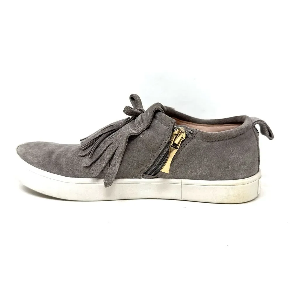 Kate Spade Suede Lenna Sneakers Womens Sz 6 Gray Kiltie Fringe Tassel Side Zip